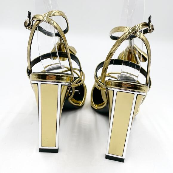 Kat‎ Maconie Louise Gold Heels Ankle Wrap Pumps Metallic Pointed Toe Sz 5 US - Picture 8 of 11